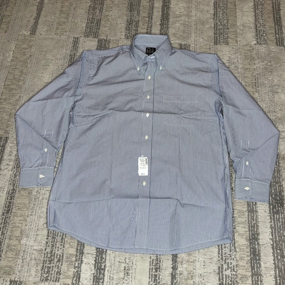 NWT Jos A Bank Mens Dress Shirt Stripe 16-33 Long Sleeve 80s Ply Pinpoint Cotton - Picture 3 of 10